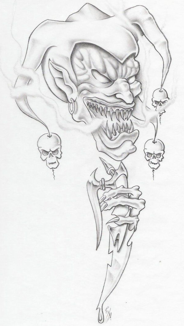 tattoo clown evil drawing tattoos sketches goblin drawings idea skull jester creepy joker scary coloring flash clowns skulls cool sketch