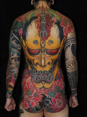 Maori sleeve mixed with Hannya Mask japanese tattoo | Best Tattoo Ideas