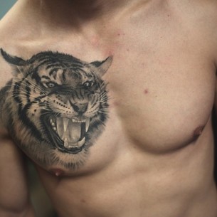 chest tattoo tattoos tiger saucier charles realistic