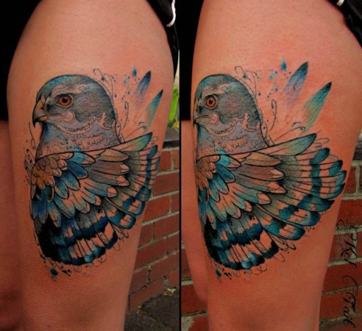 Blue Hawk Tattoo On Thigh Best Tattoo Ideas Gallery