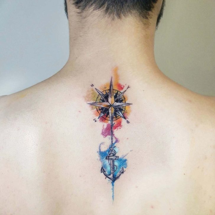 Watercolor Compass And Anchor Tattoo Best Tattoo Ideas