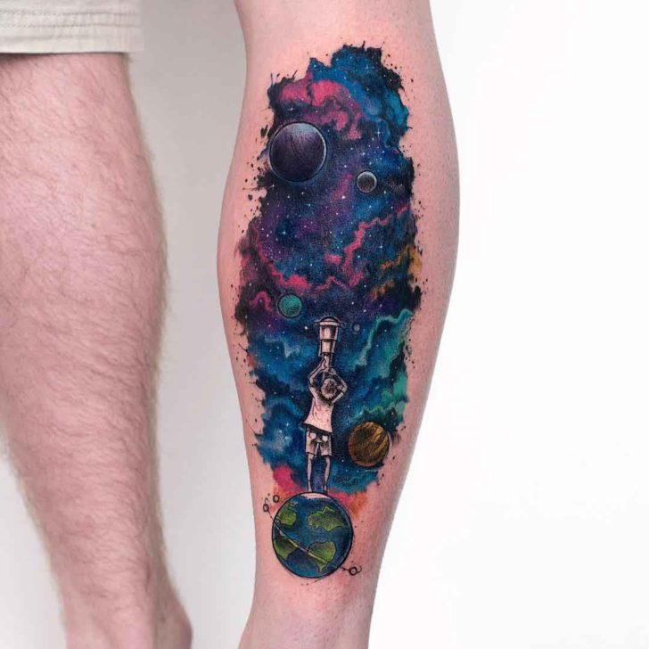 Exploration of Space Tattoo on Calf Best Tattoo Ideas Gallery