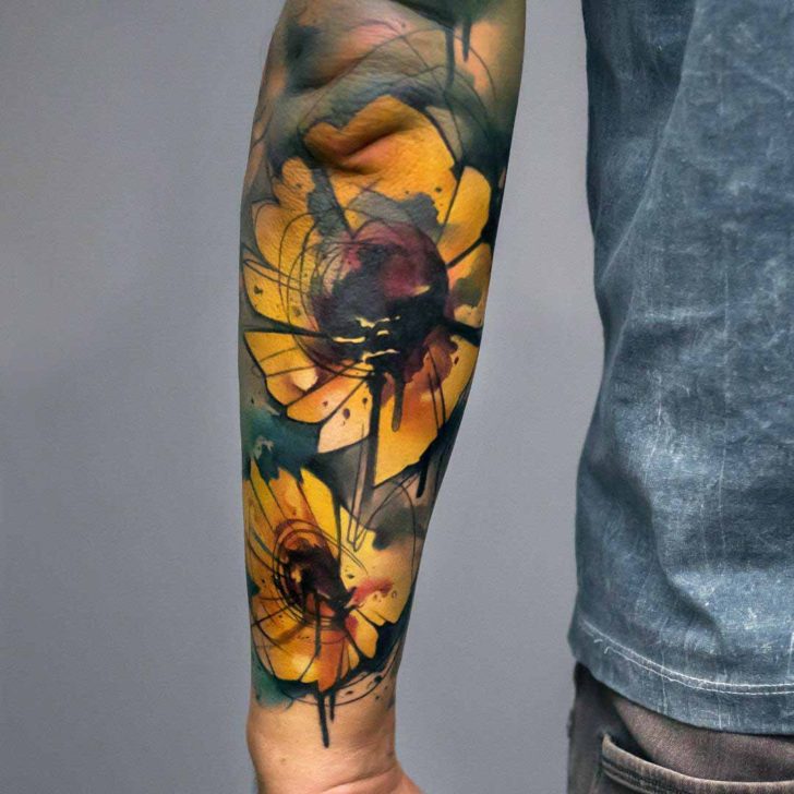 Watercolor Sunflowers Tattoo on Forearm | Best Tattoo Ideas Gallery