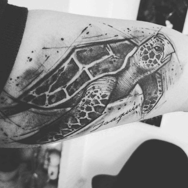 Sea Turtle Tattoo on Thigh