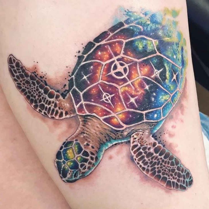 Space Sea Turtle Tattoo