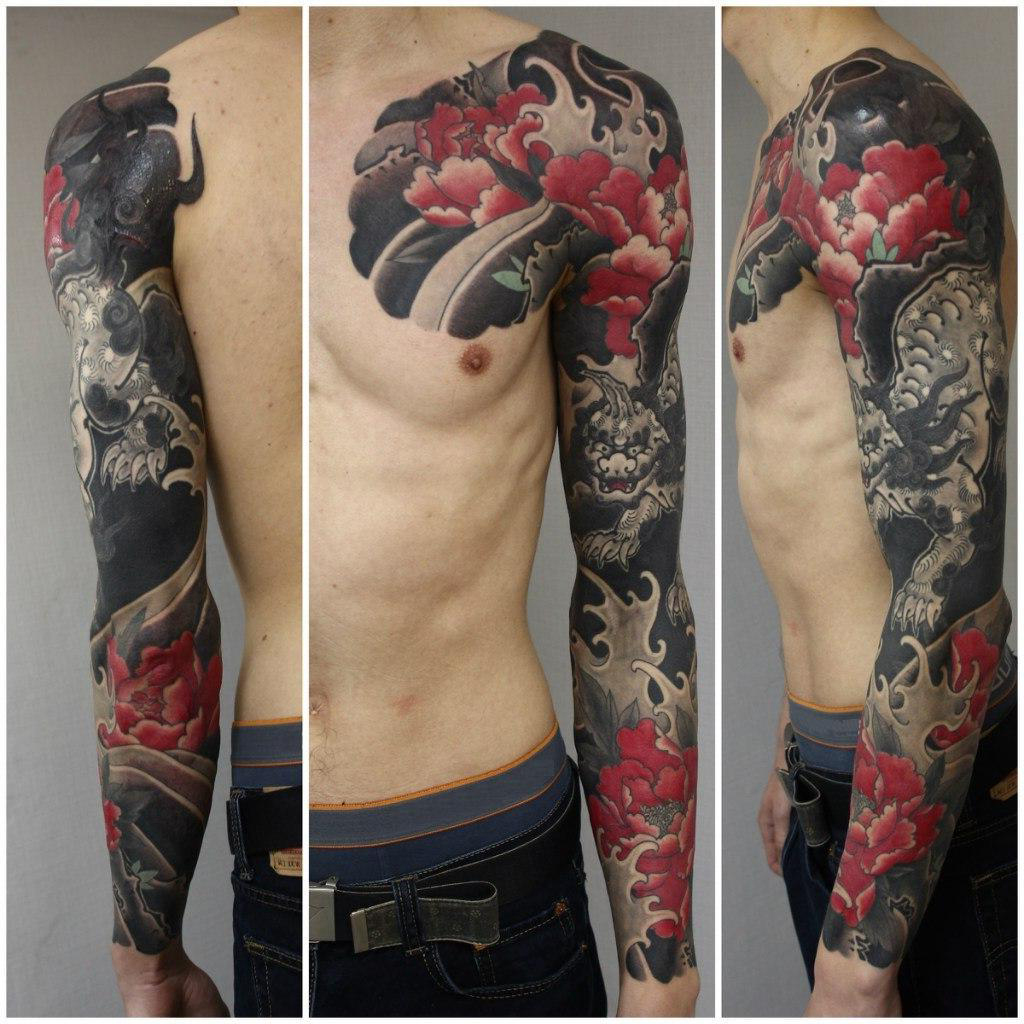 Black Demon japanese sleeve tattoo