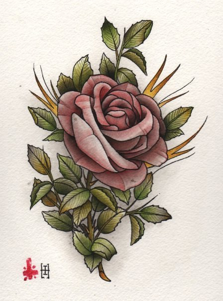 Chinese rose drawing tattoo
