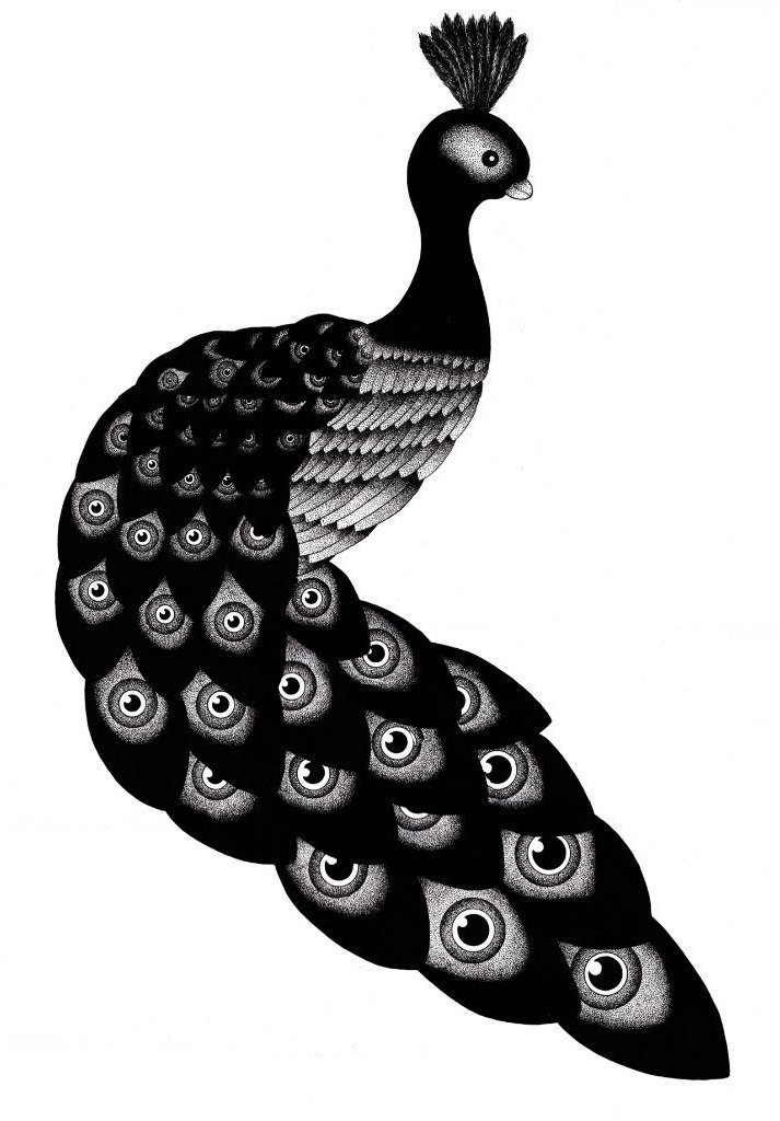 Dark Peafowl dotwork tattoo