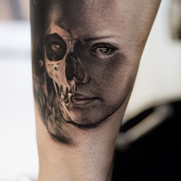 Half Dead Girl realistic tattoo