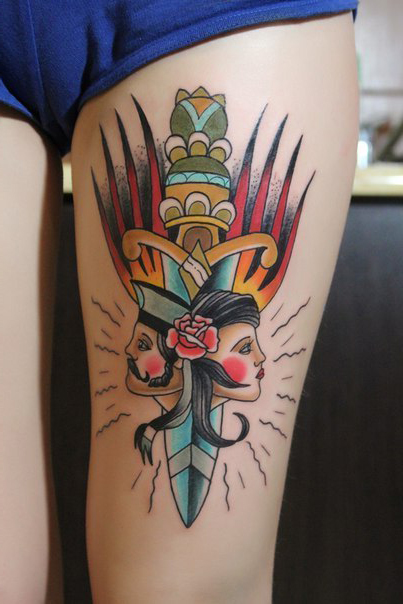 Incredible Dagger faces traditional tattoo