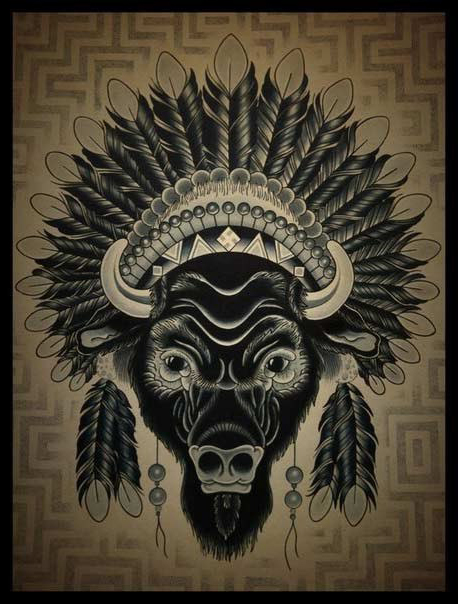 Indian Bison Dotwork tattoo