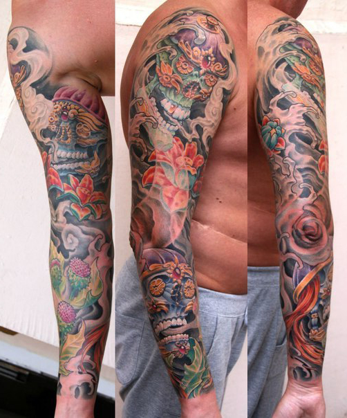 Insane Skull tattoo sleeve idea for men