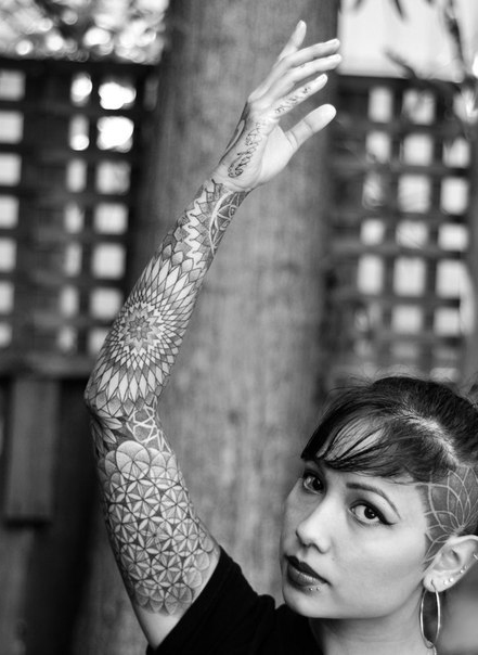 Mandala tattoo sleeve idea for girl