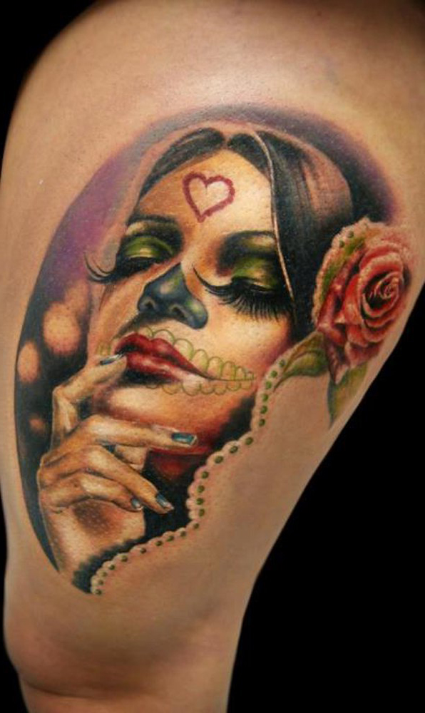 Rose Chicano Girl realistic tattoo
