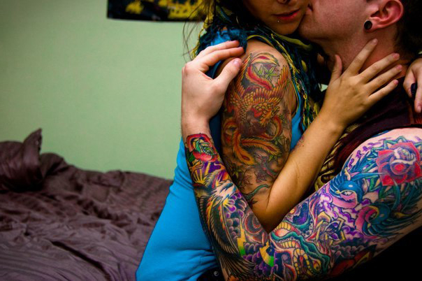 Tradiitional Sleeves couple tattoos