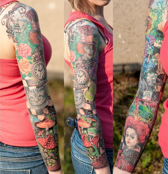 Alice Hatter and Queen tattoo sleeve