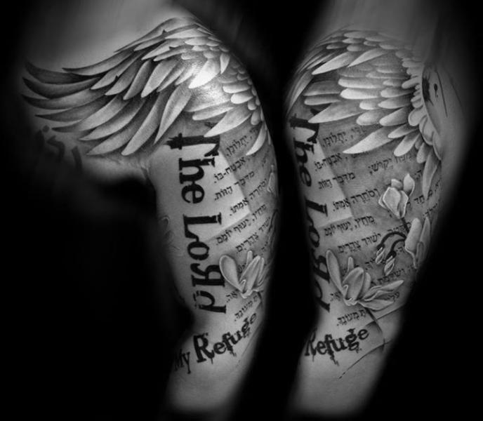 Angel Writing Religious tattoo by Westfall Tattoo
