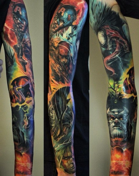 Avengers Crew Realistic tattoo sleeve