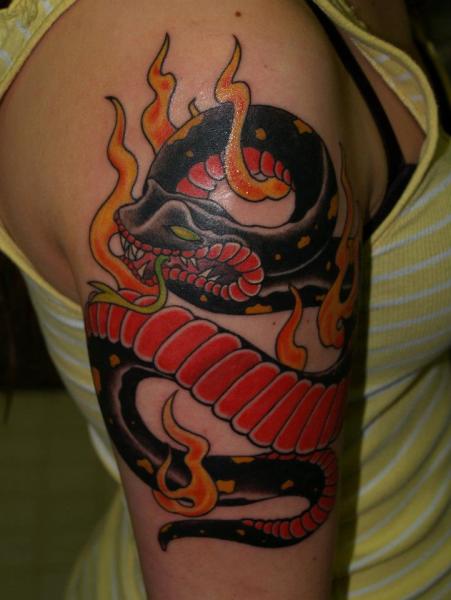 Black Fire Snake New School tattoo by Last Angels Tattoo