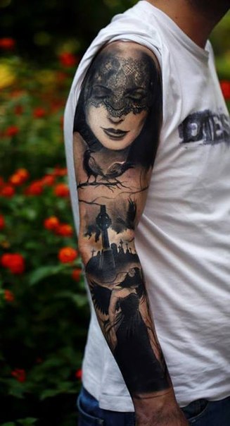 Black Veil Dark Angel Blackwork tattoo sleeve