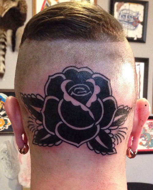 Blackwork Rose head tattoo design