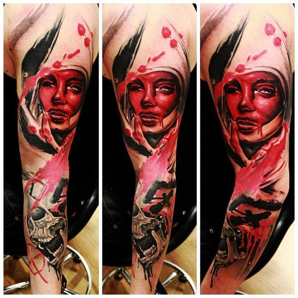 Blood Mask Trash Polka tattoo