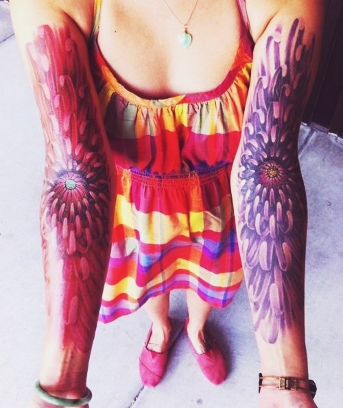 Both Hand Big Flowers tattoo sleeves for Girl