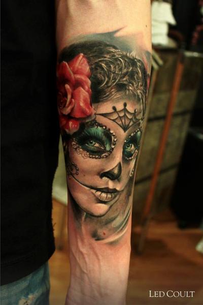 Chicano Girl Face Realistic tattoo by Led Coult