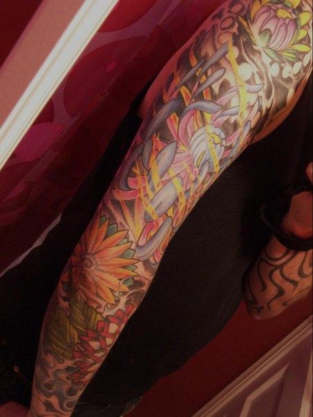 Different Colors Water Lilies tattoo sleeve