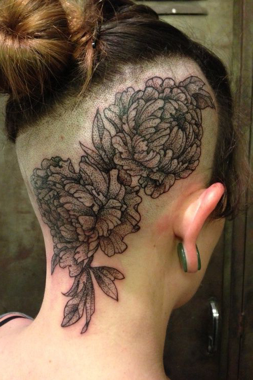 Dotwork Flowers head tattoo design