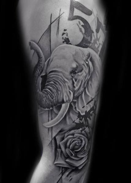 Elephant Graphic Trash Polka tattoo by Westfall Tattoo