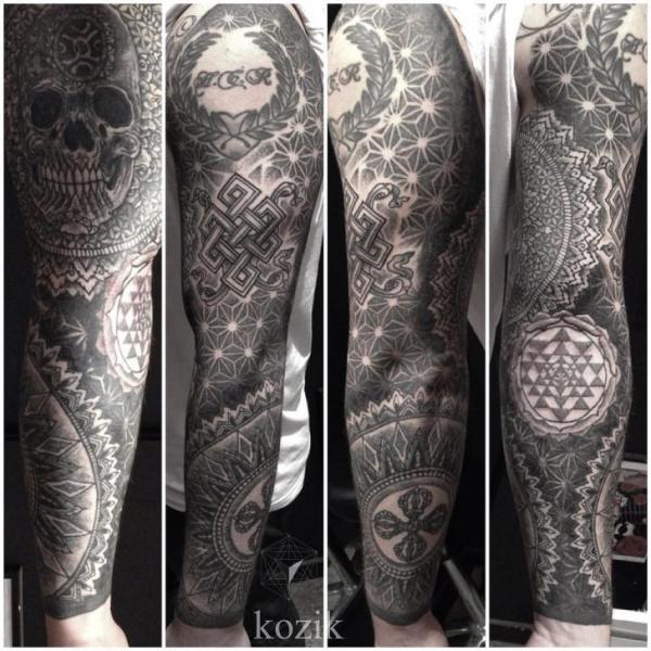 Ethnic Scull Blackwork tattoo Sleeve by Hidden Moon Tattoo