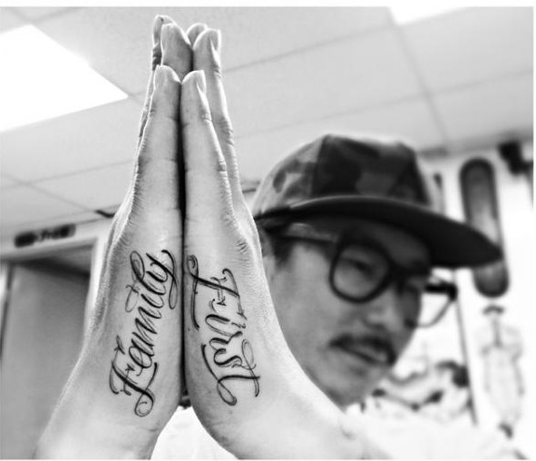 Family First Lettering tattoo on Hands by Dr Woo
