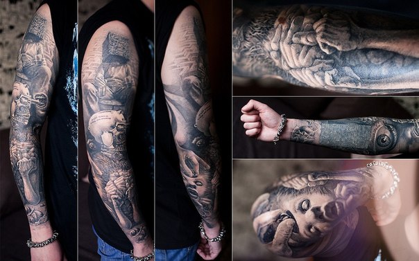 Arm Hand Face Tattoo by Domantas Parvainis