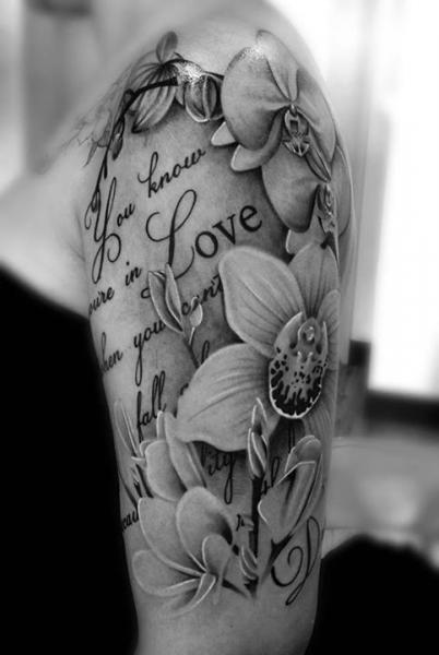 Flower Love Lettering tattoo by Westfall Tattoo