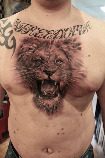 Freedom Lettering Lion tattoo by Led Coult