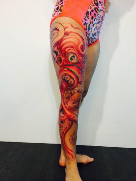 Full Leg Octopus tattoo by Corey Divine