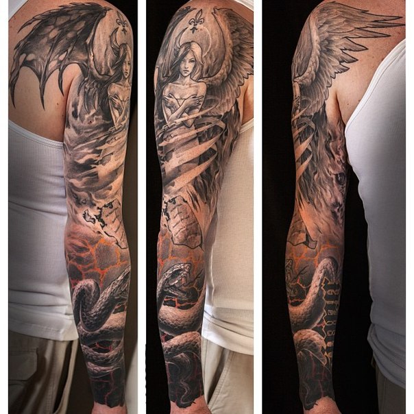 Graphic Angel Girl tattoo sleeve