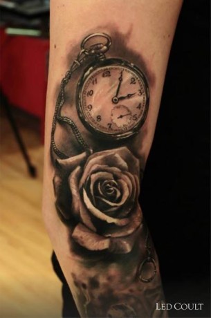 Graphic Watch and Rose tattoo by Led Coult