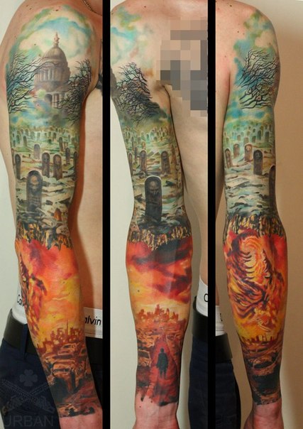 Graveyard and Hell tattoo sleeve