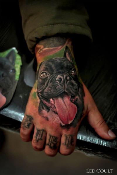 Happy Black Dog Realistic tattoo by Led Coult