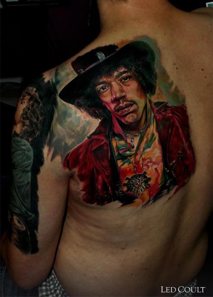 Jimi Hendrix in Hat Realistic tattoo by Led Coult