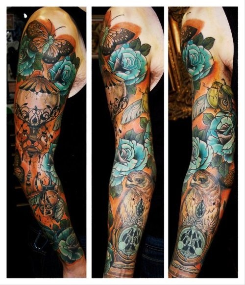 Lantern Bug and Butterfly tattoo sleeve