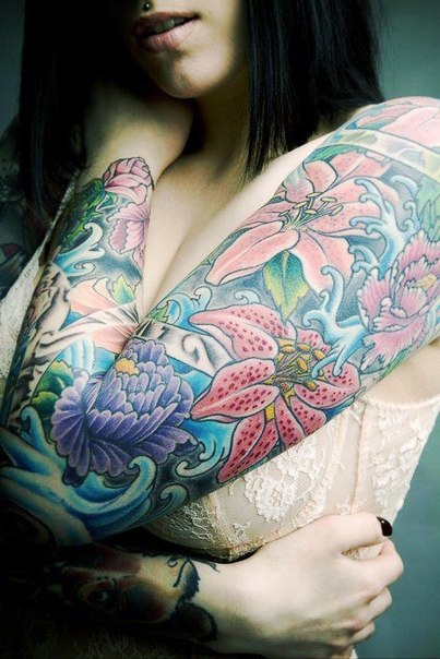 Many Different Flowers tattoo sleeve