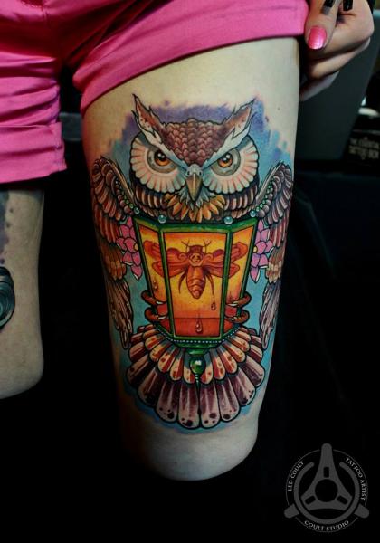 Moth Lantern Holding Owl tattoo by Led Coult