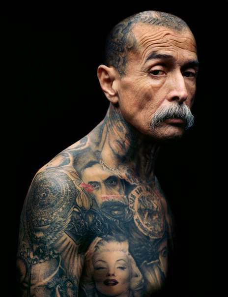 Old Gang Member Full Body Chicano tattoo