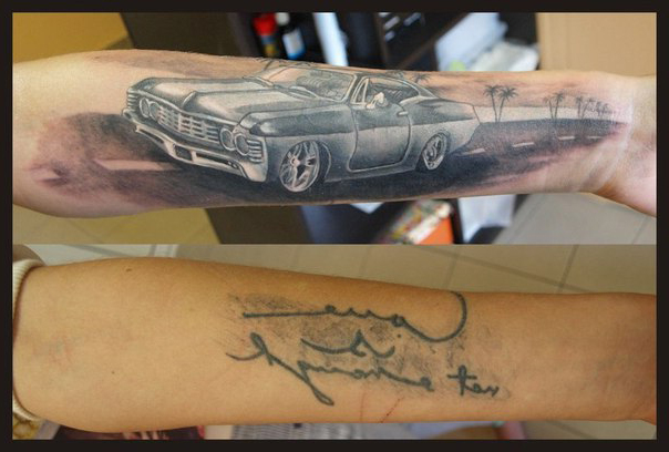 Old car Cover Up tattoo design
