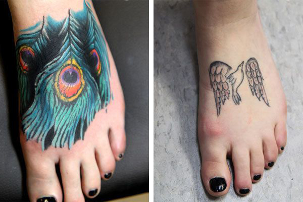 Peacock Feather Cover Up tattoo on Foot