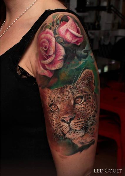 Pink Rose Deep Look Leopard tattoo by Led Coult - Best Tattoo Ideas Gallery