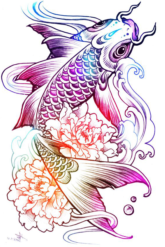 Rainbow Fish tattoo sketch